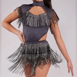 Weissman Elite Dance costume gray fringe bling Castle
17832 leotard dress MA